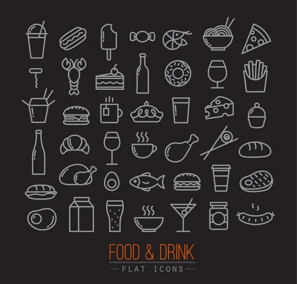 Flat food icons black — Stockvector