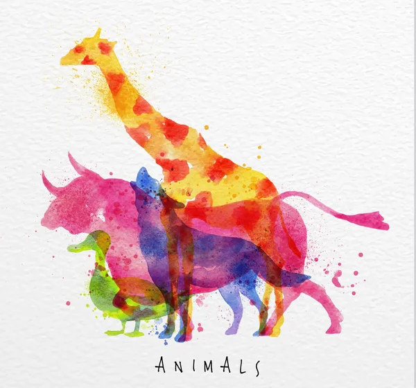 Övertryck djur på akvarellpapper — Stock vektor