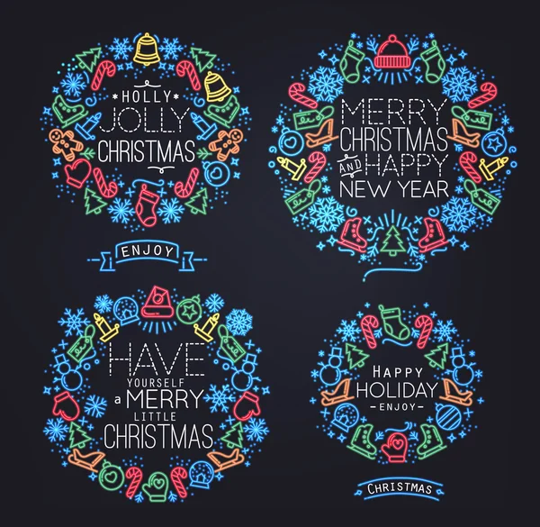 Symboles de Noël néon — Image vectorielle