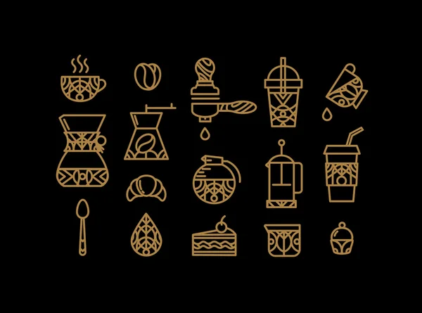 Establecer iconos de café oro — Vector de stock