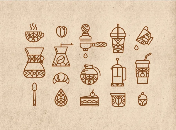 Набор кофе иконы коричневый — стоковый вектор