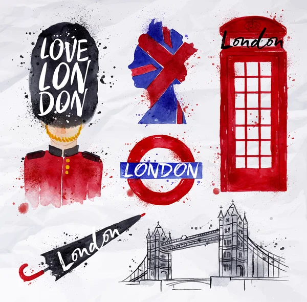 Londres símbolos aquarela — Vetor de Stock
