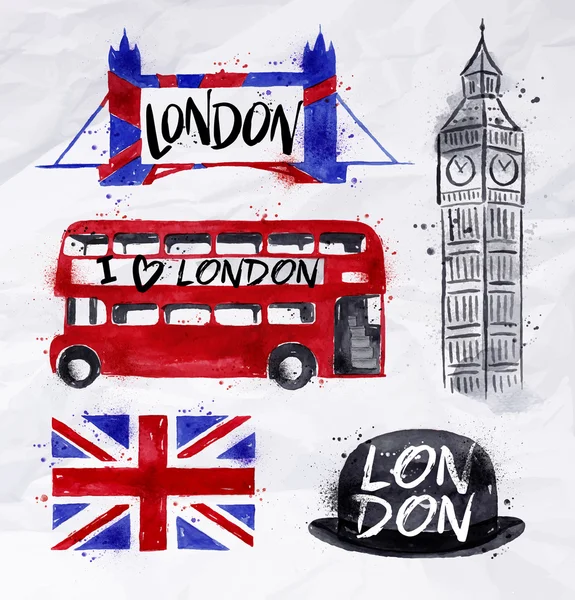 Londres aquarelle signes — Image vectorielle