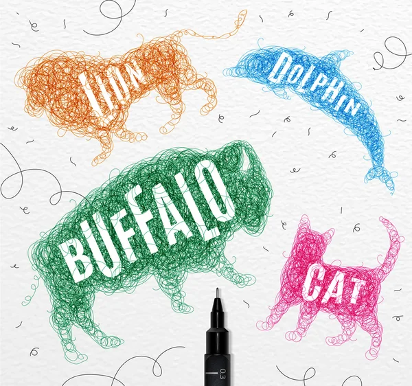 Tangled line buffalo color — Stock Vector