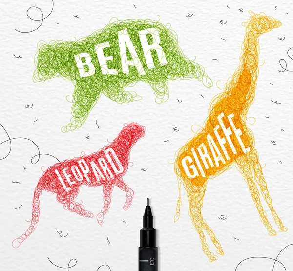 Tangled line bear color — Stock Vector