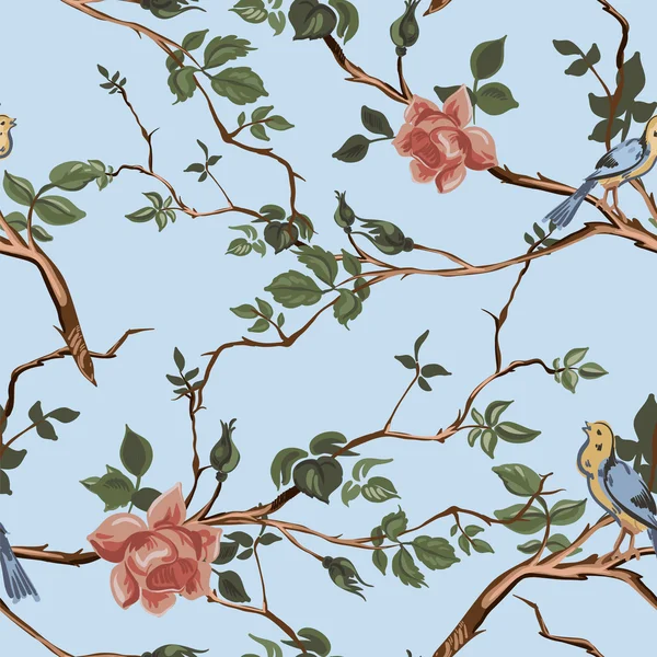 鳥と花の枝をバラ — ストックベクタ