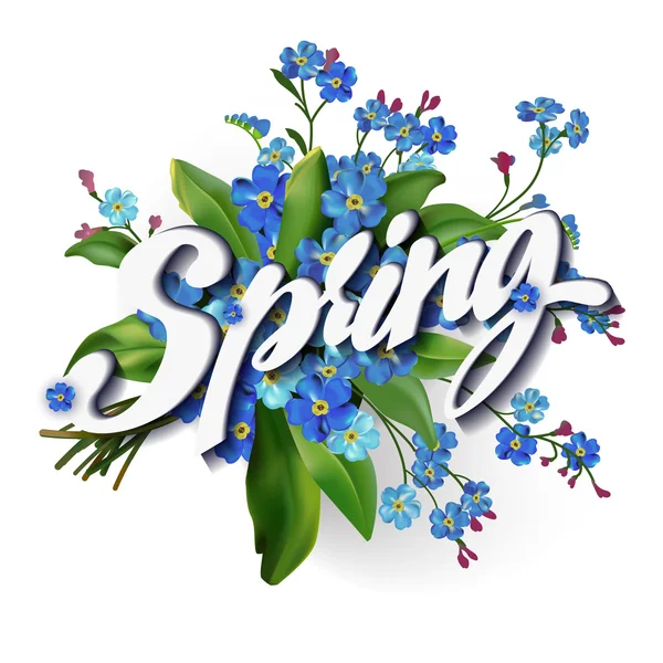 Letras primavera com flores — Vetor de Stock