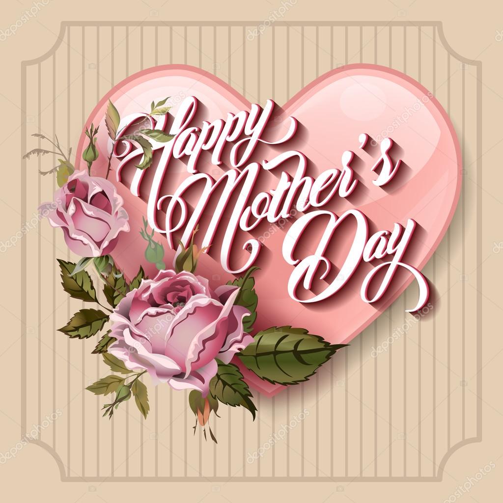 Happy Mothers Day Typographical Lettering vintage Greeting card