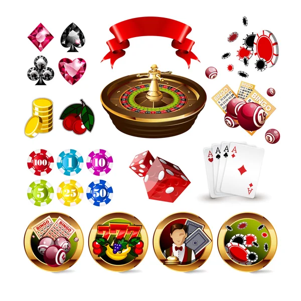 Conjunto de Elementos de Jogo de Casino — Vetor de Stock