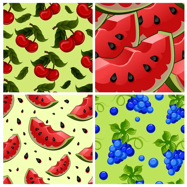 Conjunto de Fondo sin costuras con frutas rojas frescas jugosas — Archivo Imágenes Vectoriales