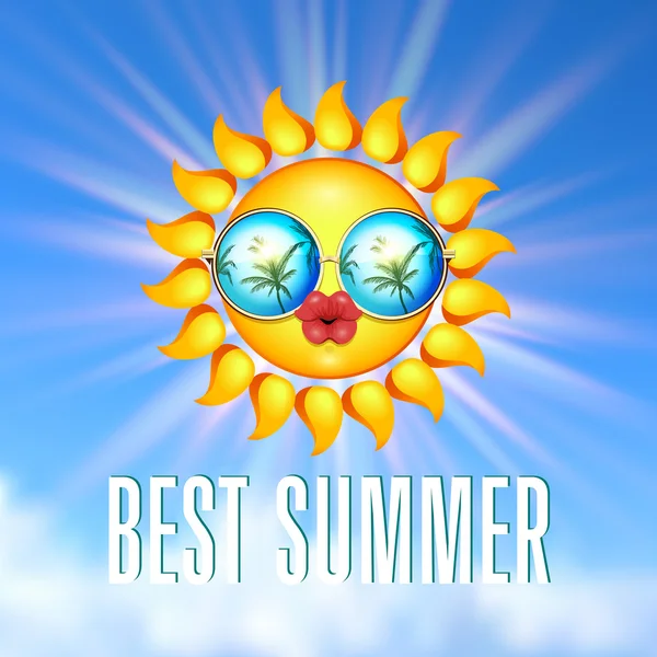 Summer Sun Face with sunglasses — Stock Vector