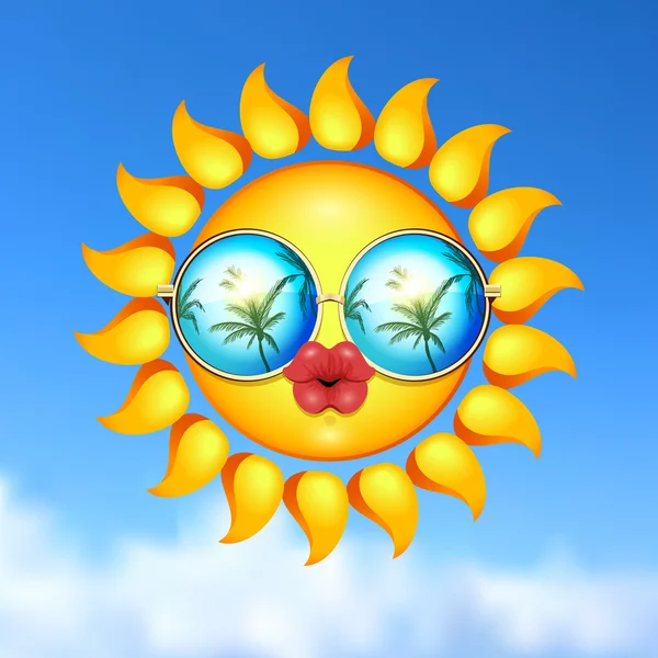 Sommar sol ansikte med solglasögon — Stock vektor