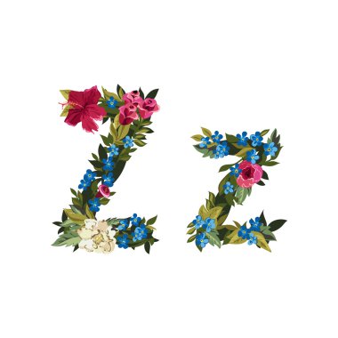 Çiçekli güzel çiçekli alfabe.