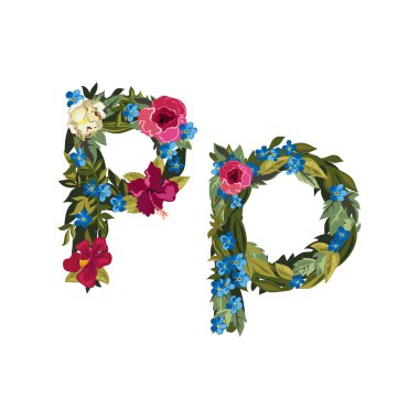 Çiçekli güzel çiçekli alfabe.