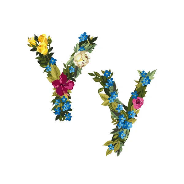 Belo alfabeto floral com flores . — Vetor de Stock