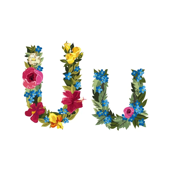 Bellissimo alfabeto floreale con fiori . — Vettoriale Stock