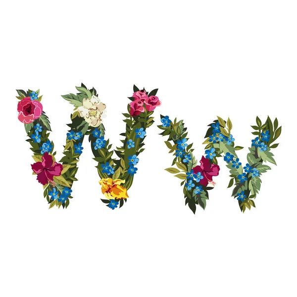 用鲜花的美丽花卉字母表. — 图库矢量图片