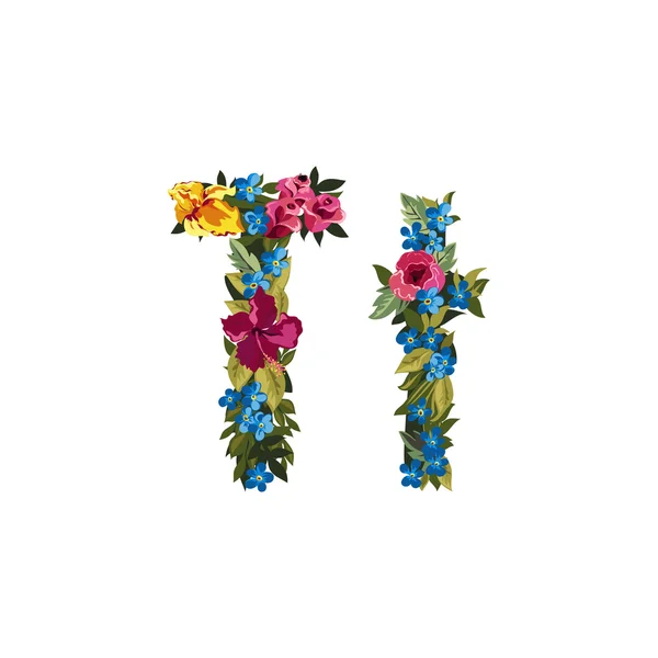 Bel alphabet floral avec des fleurs . — Image vectorielle