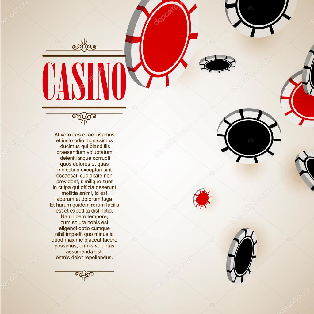 Casino logo poster background or flyer. Casino invitation or banner template with Flying Poker Chips . Game design. Playing casino games. Vector illustration.