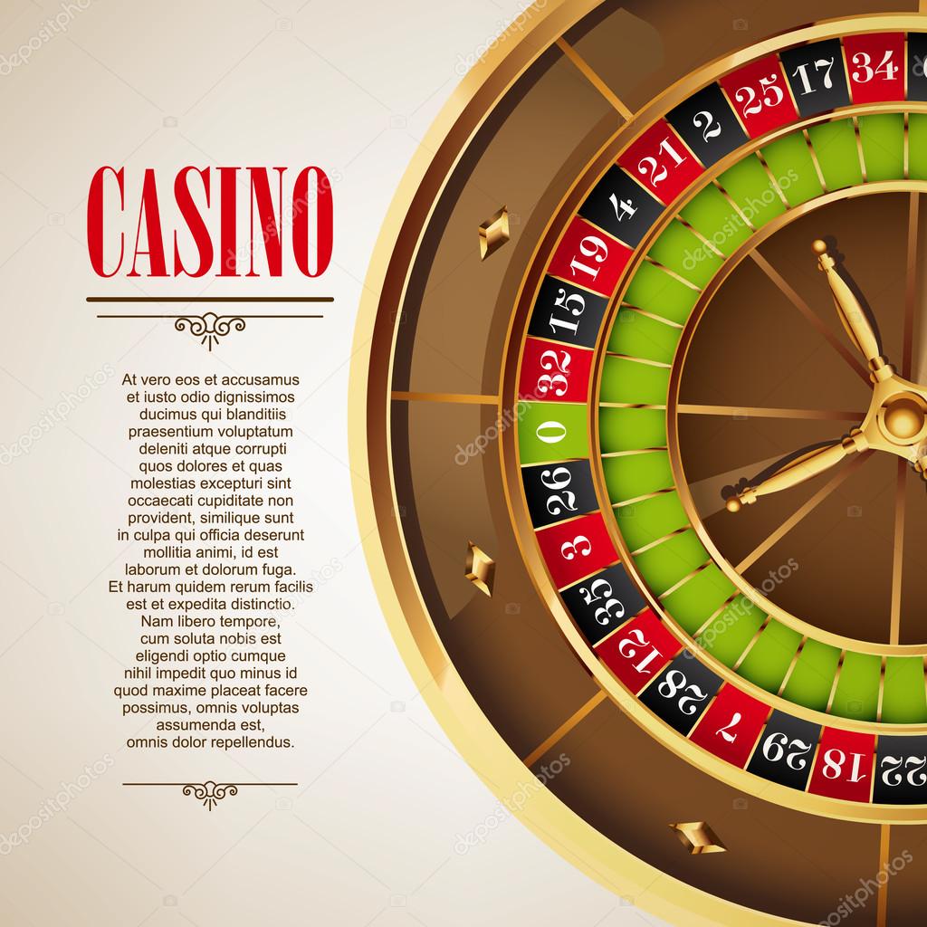 Casino logo poster background or flyer. Casino invitation or banner template with Roulette Wheel. Game design. Playing casino games. Vector illustration.