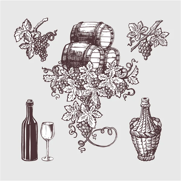 Ensemble vin et vinification . — Image vectorielle