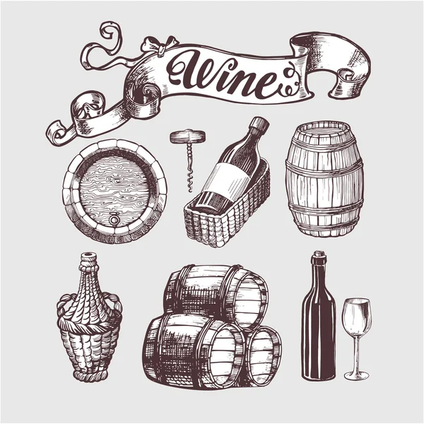 Set vinuri și vinificație . — Vector de stoc