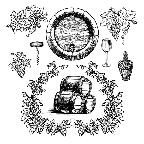 Набор для производства вина и вина . — стоковый вектор