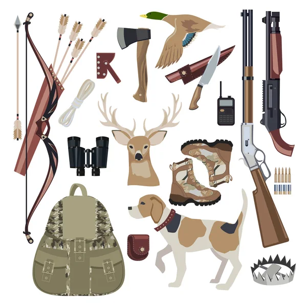 Icono de caza conjunto de elementos de diseño . — Archivo Imágenes Vectoriales