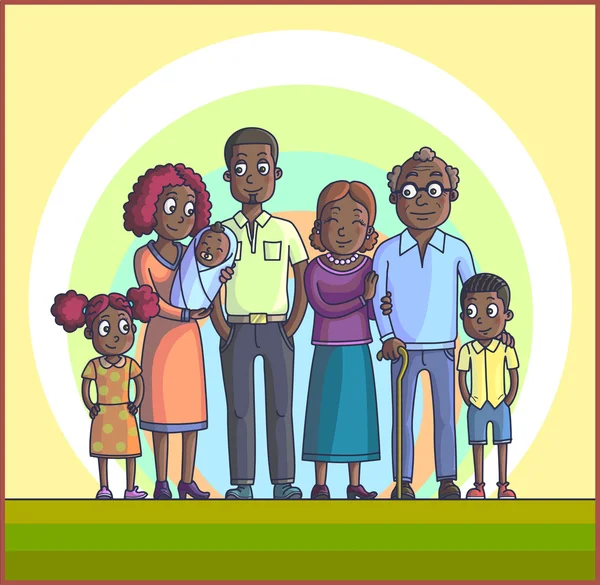 Gran familia africana feliz de dibujos animados — Archivo Imágenes Vectoriales