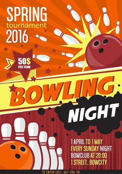 Bowling toernooi Poster sjabloon. — Stockvector