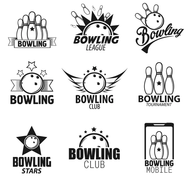 Bowling Etiketten Symbole gesetzt — Stockvektor