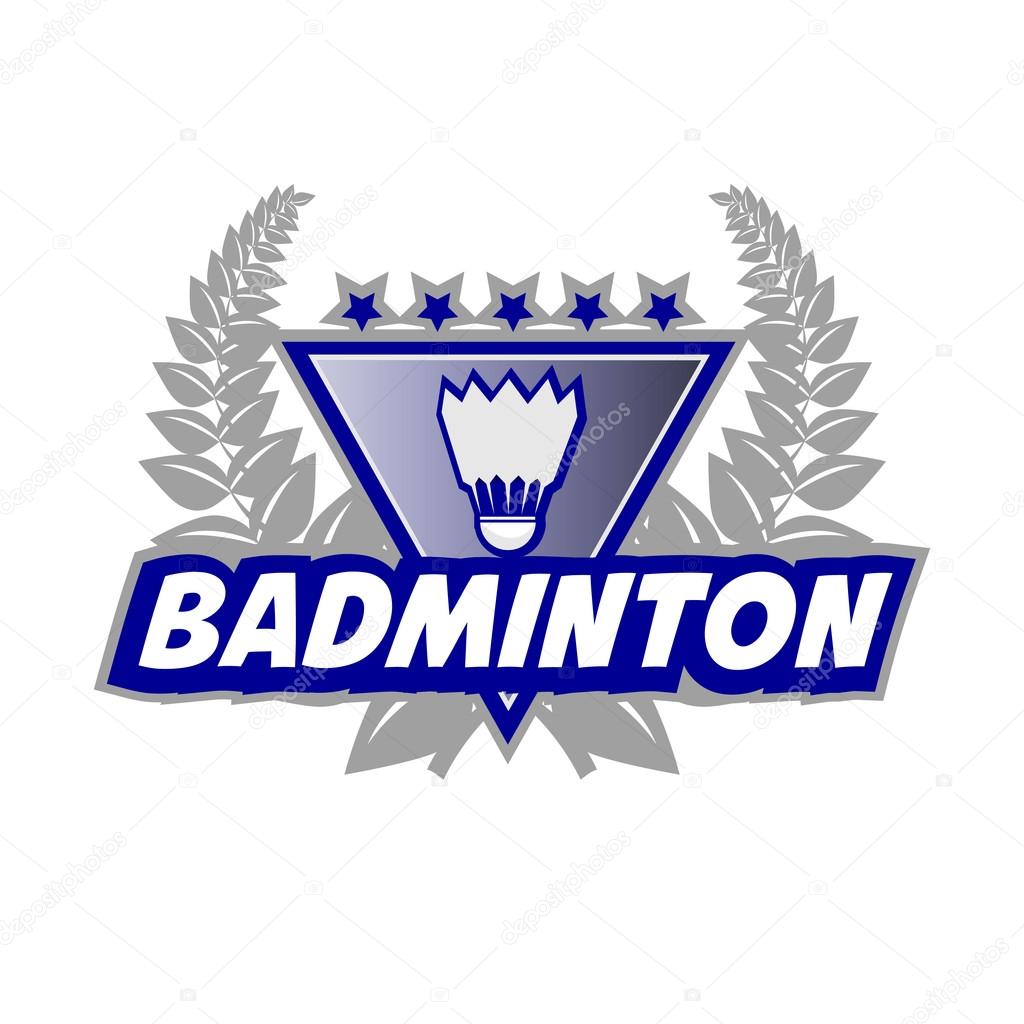 Badminton Tournament logo with flounce and laurel wreath. Vector Illustration. Isolated on White.