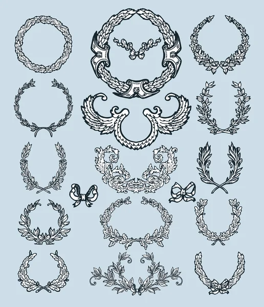 Ensemble de branches de couronnes de laurier — Image vectorielle