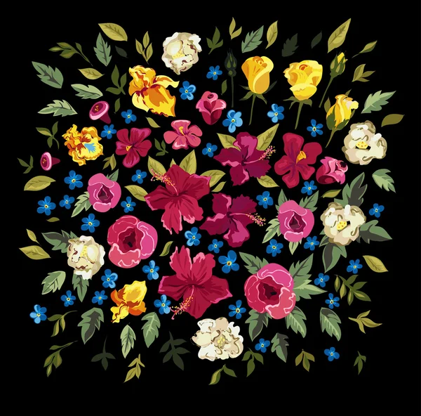 Collection florale colorée avec feuilles et fleurs — Image vectorielle