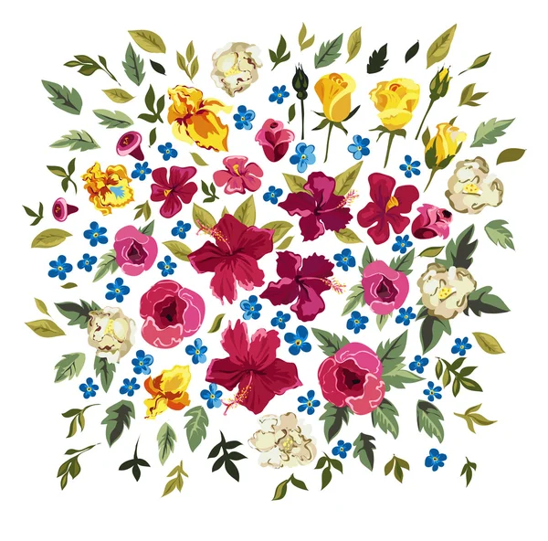Coleção floral colorida com folhas e flores — Vetor de Stock