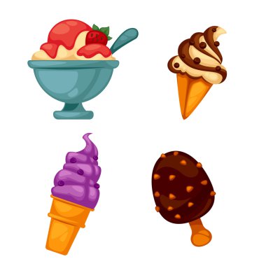 Renkli lezzetli dondurma seti.