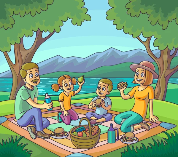 Glückliche Familie beim Picknick im Freien. — Stockvektor