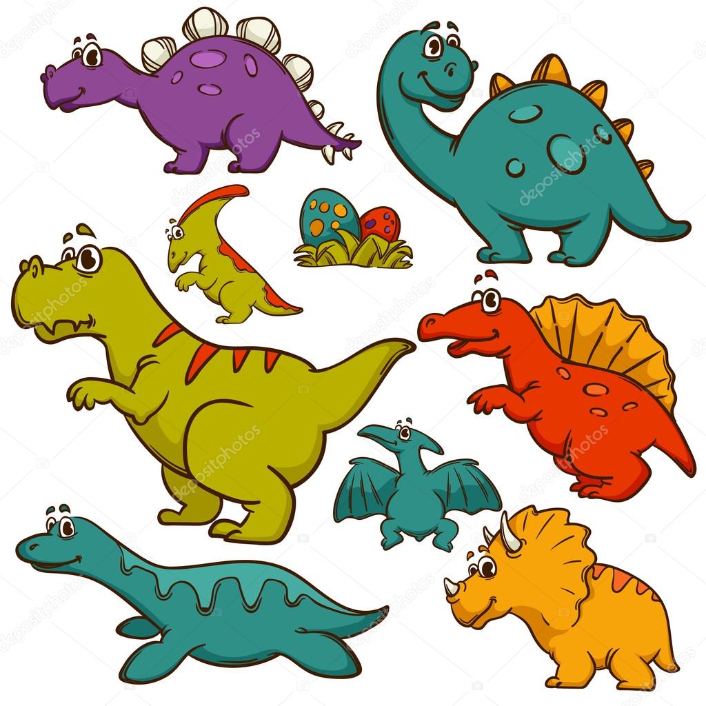 Conjunto de desenhos animados de dinossauros com nomes vetor(es) de stock  de ©macrovector 454621906