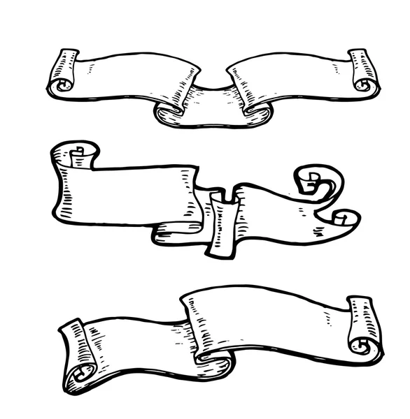 Винтажные баннеры с ленточками, нарисованные вручную — стоковый вектор