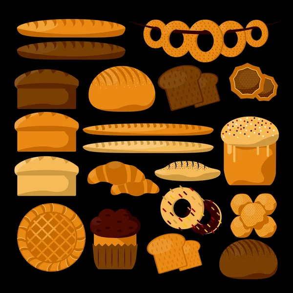 Ekmek veya pasta ürün çeşitleri — Stok Vektör