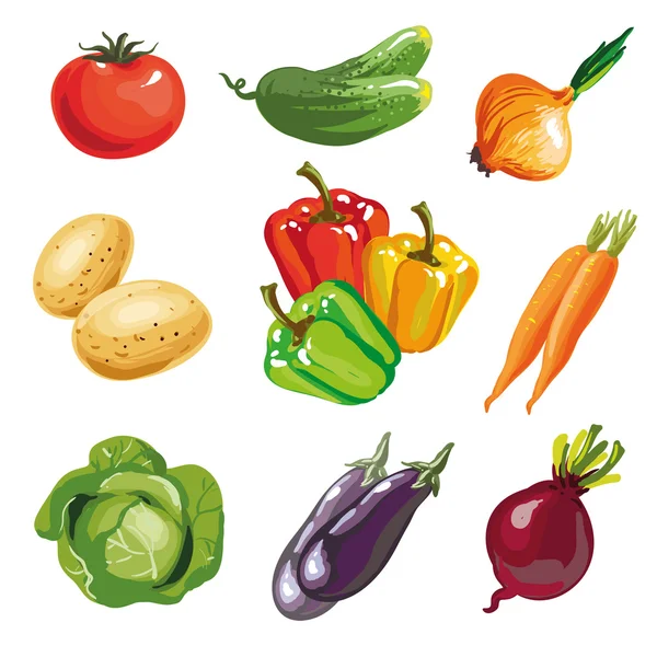 Conjunto de verduras colección de dibujos animados — Vector de stock