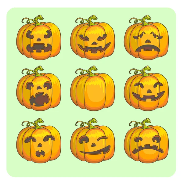 Enge Halloween pompoenen instellen. — Stockvector