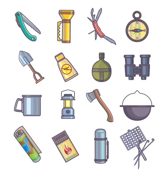 Hiking camping mountain climbing equipment. — Stock Vector