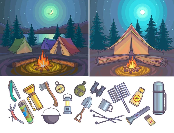 Camping set infografika — Stockový vektor