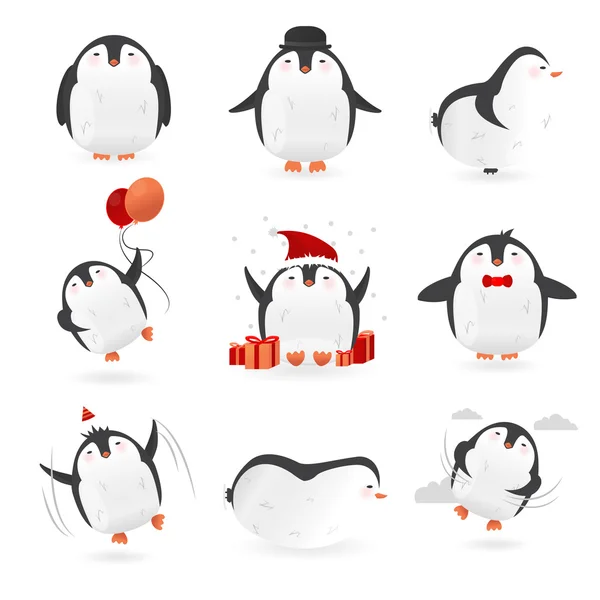 Colección de personajes de pingüinos lindos — Vector de stock