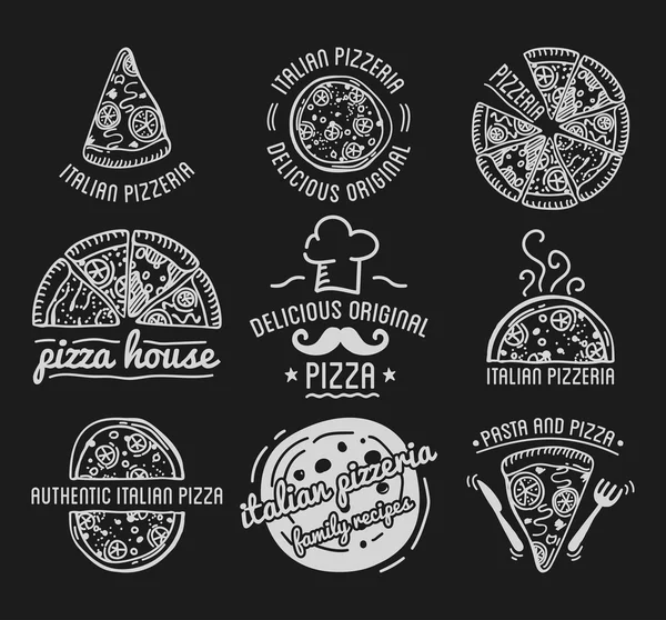 Pizza-Etikett-Design typografisches Set. — Stockvektor
