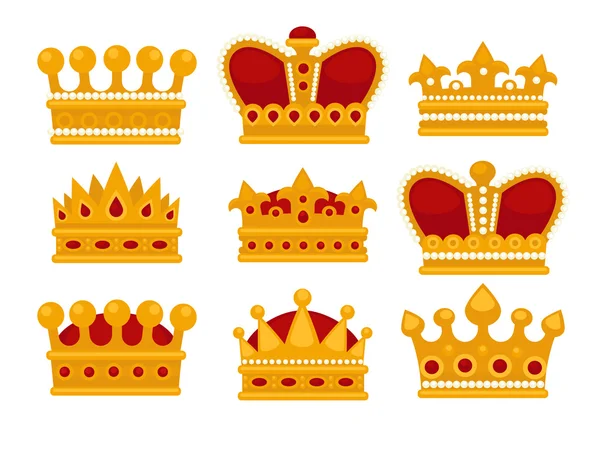 Set of gold crown flat icons. — Stock Vector