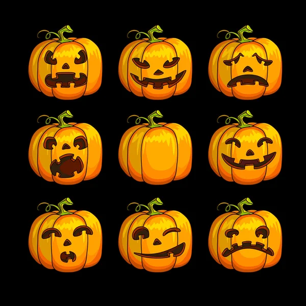 Gruselige Halloween-Kürbisse mit verschiedenen Charakteren. — Stockvektor