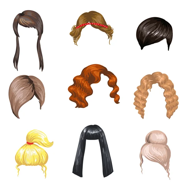 Conjunto de moda estilos de cabelo feminino . — Vetor de Stock