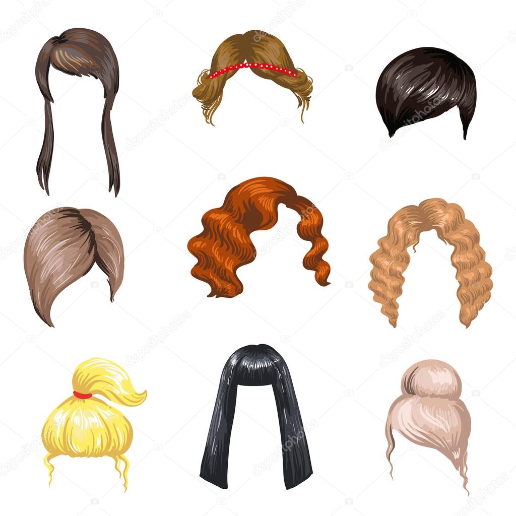 Set of fashion female hair styles.